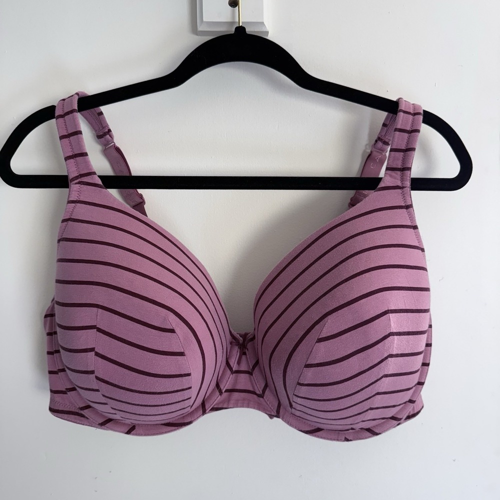 Cacique 42DD Pink Purple Stripe Underwire Full Coverage Bra